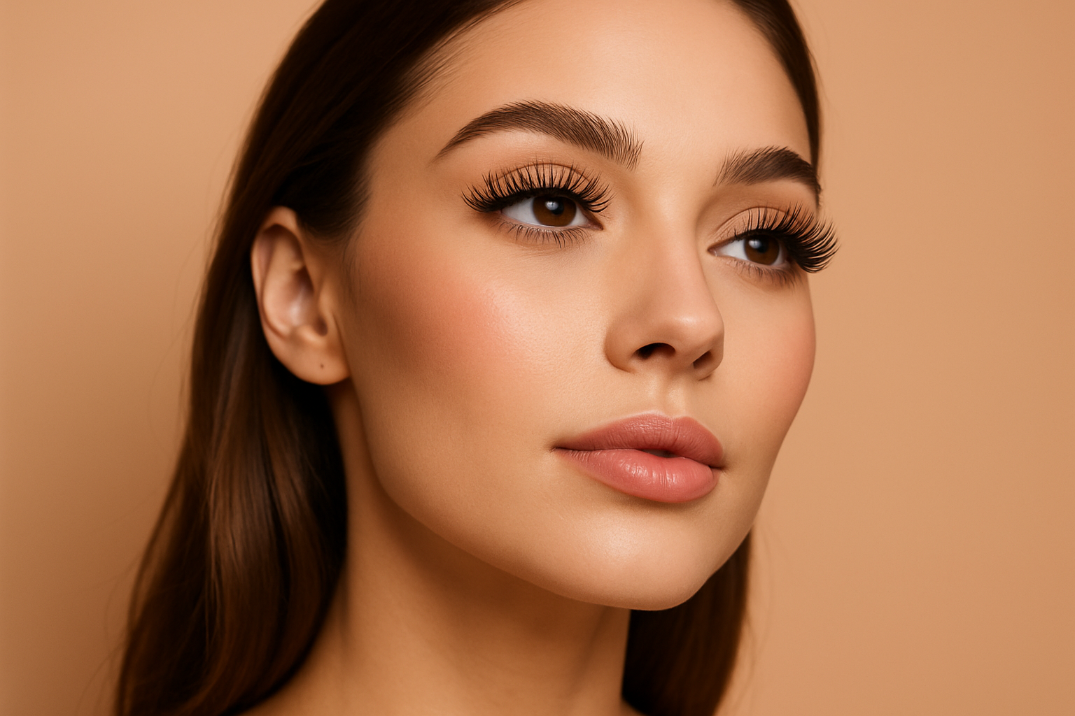 eye lashes pretty woman model beuty background #E9C2B4