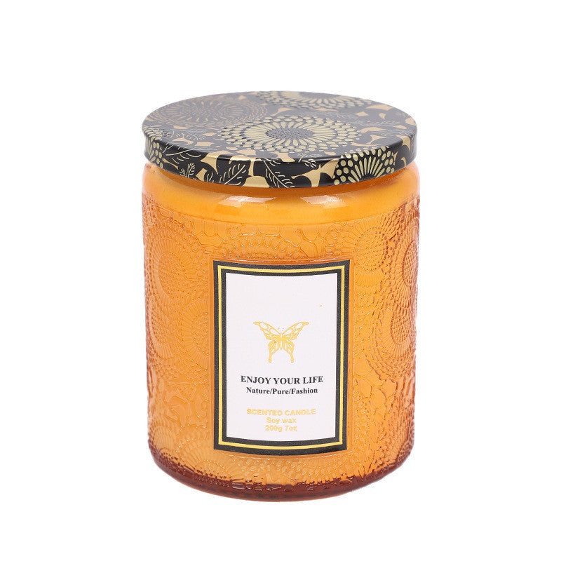 Bougie de soja artisanale en verre gaufré – Cadeau d'aromathérapie