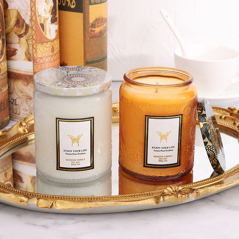 Bougie de soja artisanale en verre gaufré – Cadeau d'aromathérapie