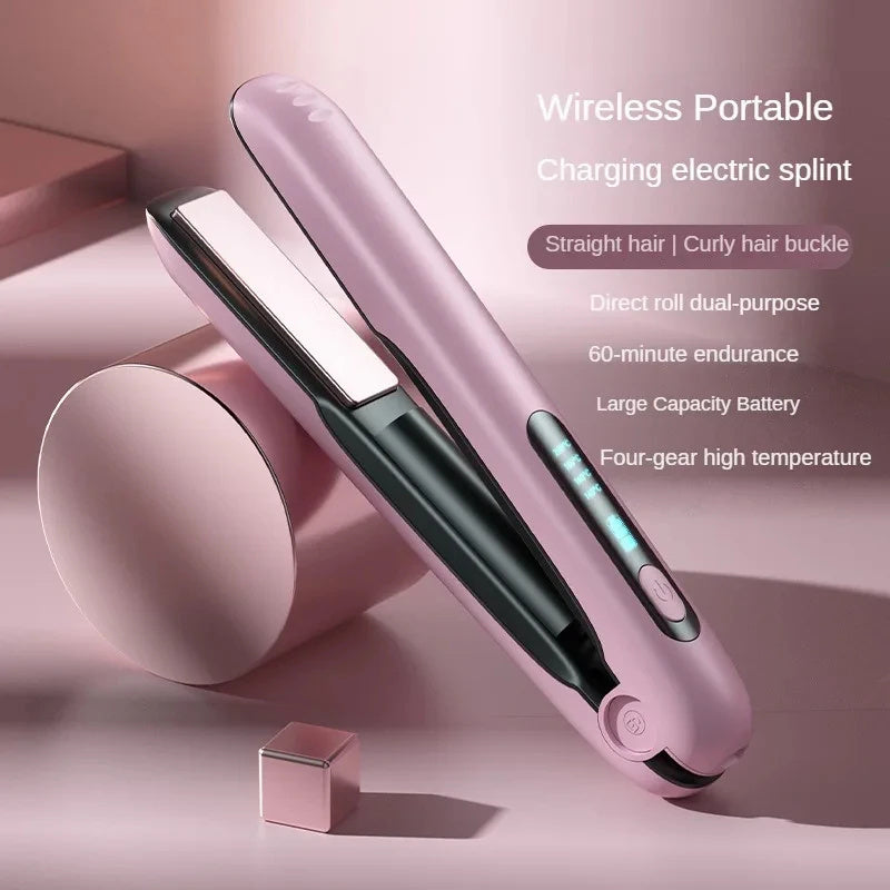 Fer à lisser et boucler sans fil – Mini fer plat 2 en 1 rechargeable par USB