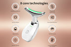 Glowing skincare tool with feature icons on a light blue background