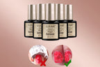 Set of nail magic remover bottles with before and after nail images.