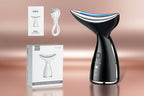 Black electric neck beauty instrument with packaging and USB cable on a white background
