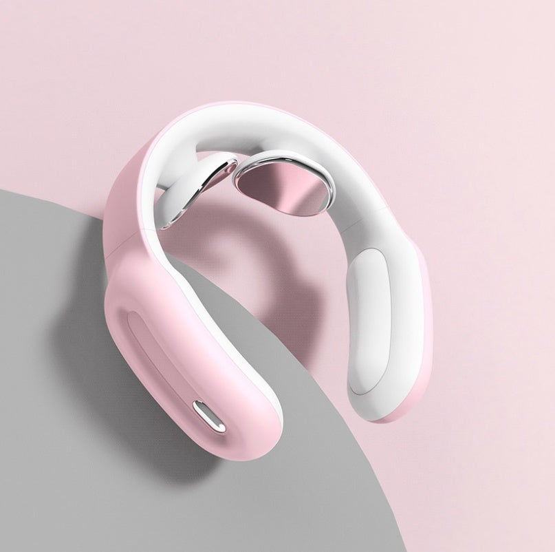 Close-up view of pink intelligent cervical neck massager 