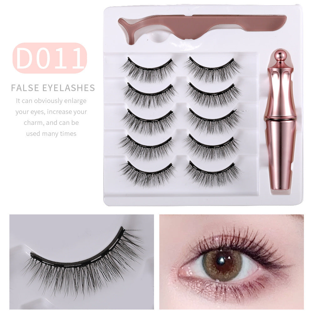 A magnetic eyelashes kit with five pairs of lashes, eyeliner, and tweezer presented in a pink box with '2020NEW' indicating the product is for that year.