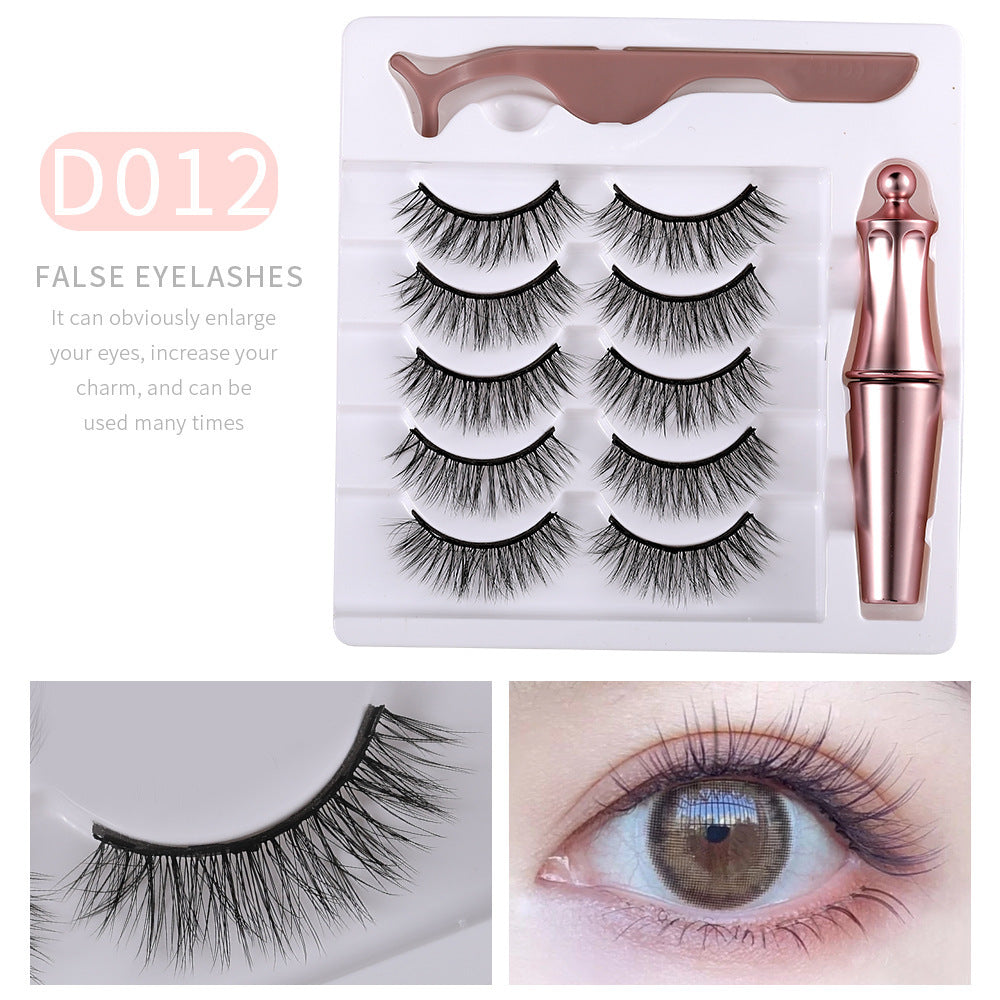A magnetic eyelashes kit with five pairs of lashes, eyeliner, and tweezer presented in a pink box with '2020NEW' indicating the product is for that year.