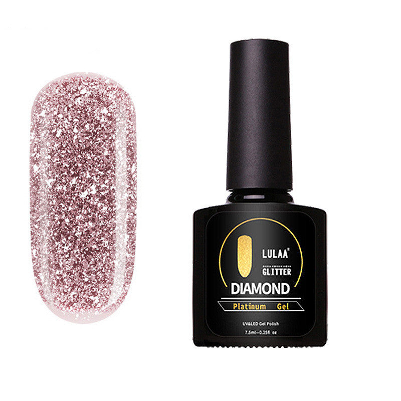 Pink glitter nails gel polish on white background 