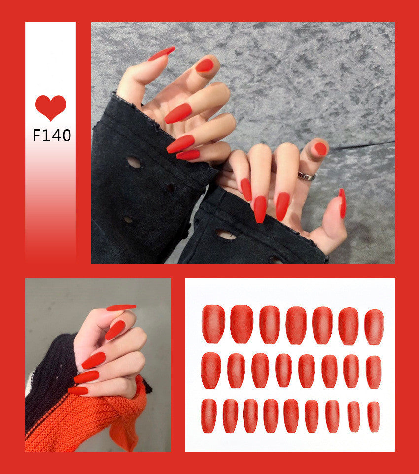 Hot red press-on nails set salon -quality 