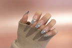 Wearing a cloud and blue press-on Finished Soft Nails False Nails