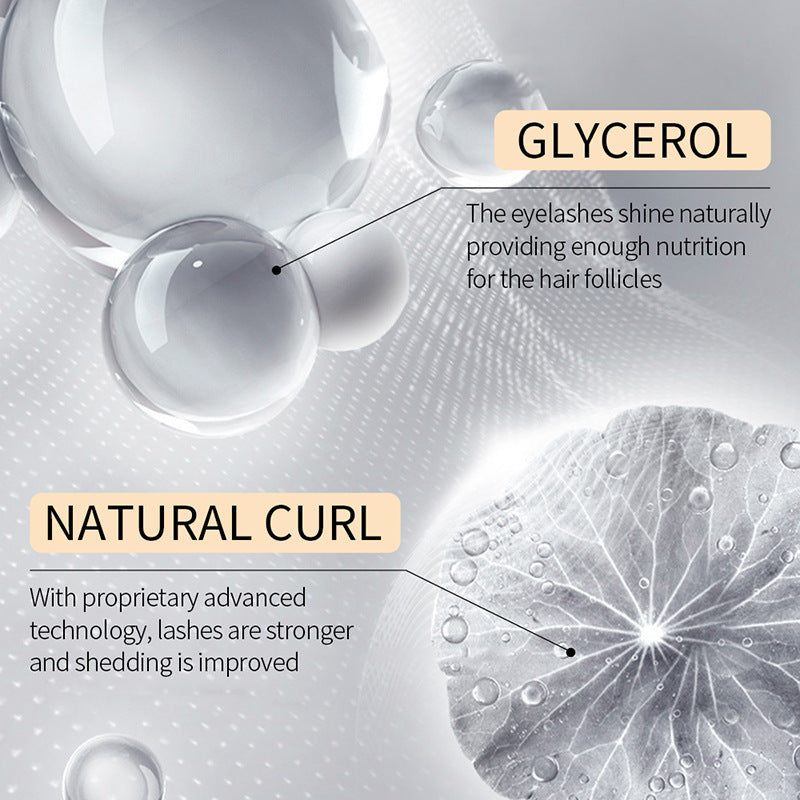 Illustration of glycerol and its benefits for eyelashes and hair follicles on a gray background.