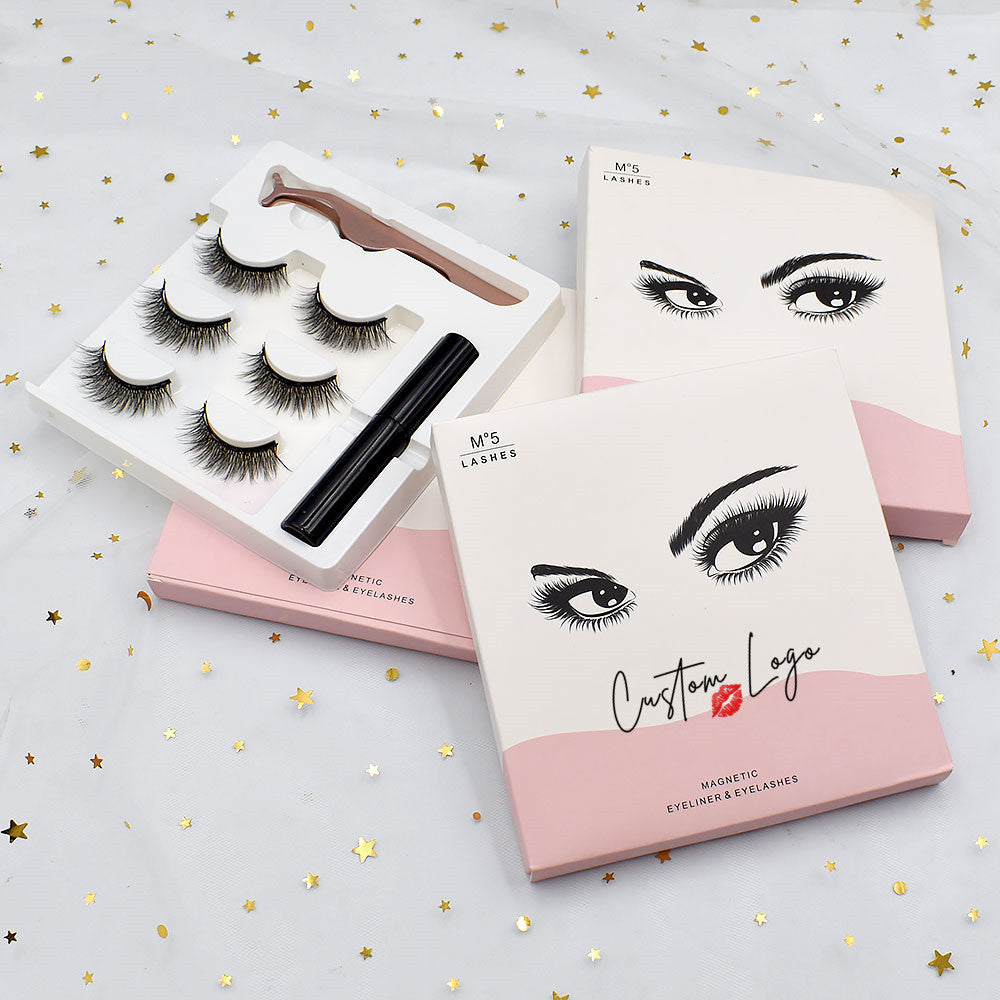 Magnetic eyelashes set with packaging on a decorative background