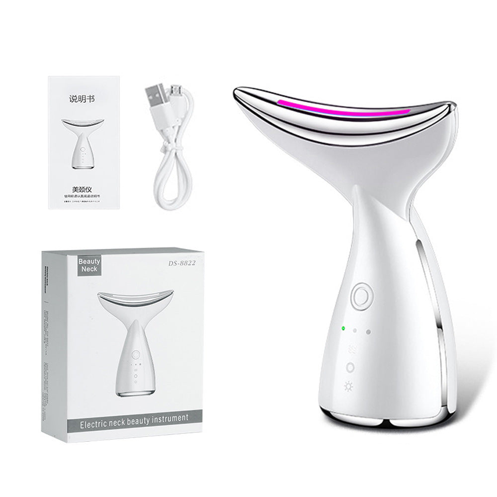 White electric neck beauty instrument with packaging and USB cable on a white background