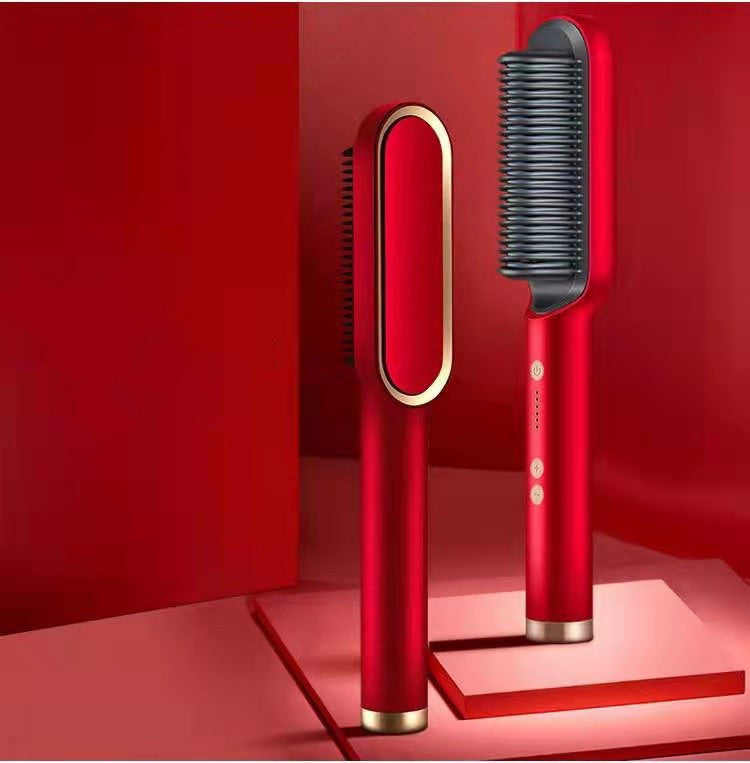 "Red ceramic anti-scald straightening comb."