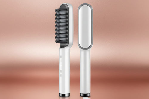White ceramic anti-scald straightening comb on white background 