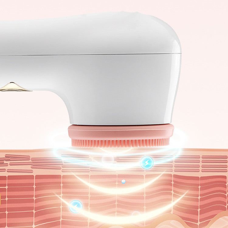 White and pink skin care device on a pink background