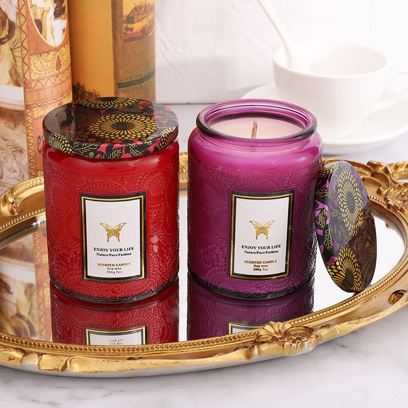 Bougie de soja artisanale en verre gaufré – Cadeau d'aromathérapie