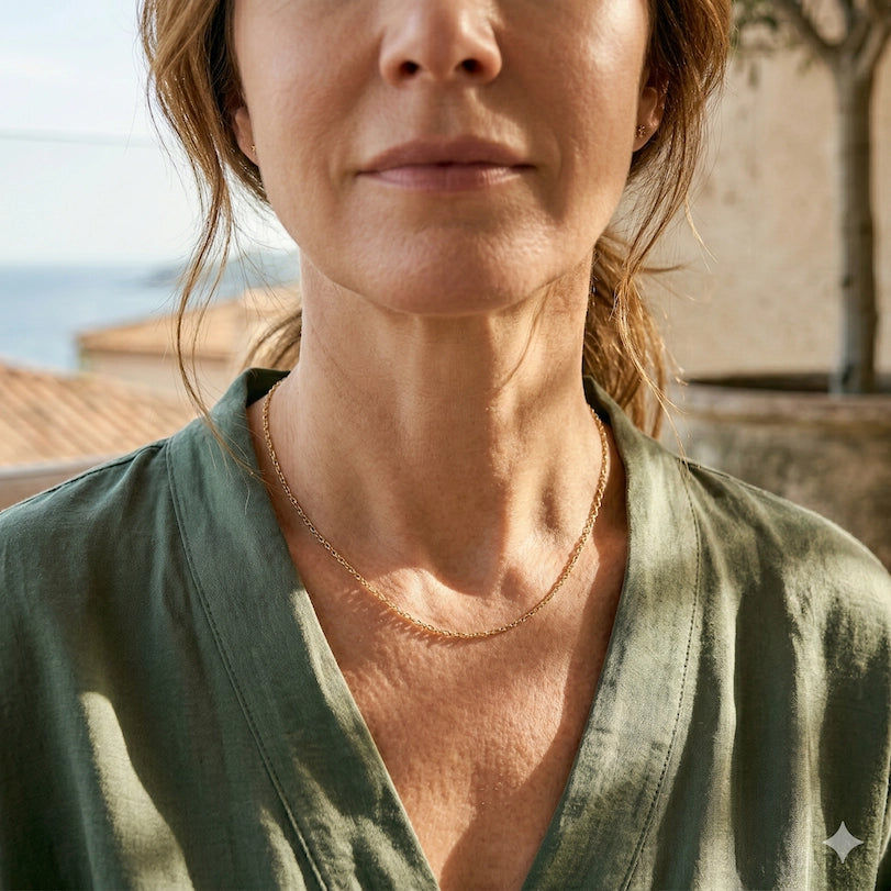 Woman wearing a green shirt with a blurred background