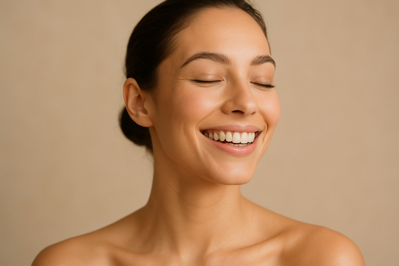 neck lady without wrinkles happy