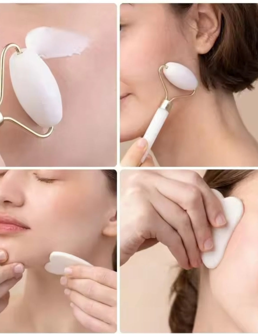 Outil de lifting du visage Gua Sha | Grattoir en jade naturel et quartz rose